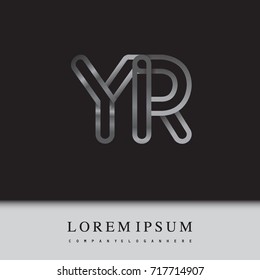 initial logo letter YR, linked outline silver colored, rounded logotype