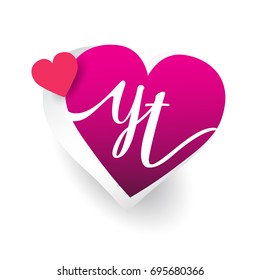 initial logo letter YT with heart shape red colored, logo design for wedding invitation, wedding name and business name.