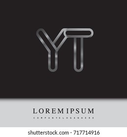 initial logo letter YT, linked outline silver colored, rounded logotype