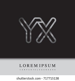 initial logo letter YX, linked outline silver colored, rounded logotype