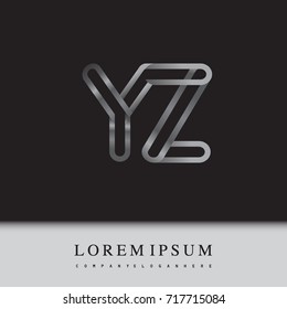 initial logo letter YZ, linked outline silver colored, rounded logotype