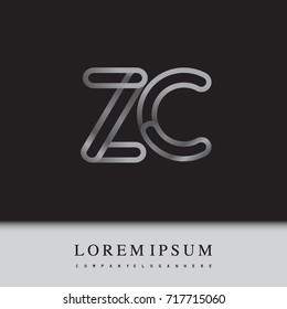 initial logo letter ZC, linked outline silver colored, rounded logotype