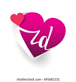 initial logo letter ZD with heart shape red colored, logo design for wedding invitation, wedding name and business name.