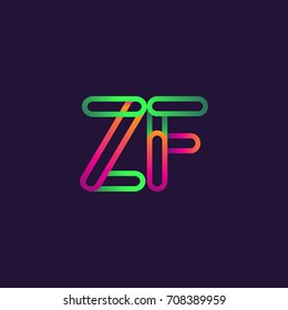 initial logo letter ZF, linked outline colorful rounded logotype