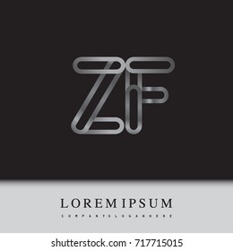 initial logo letter ZF, linked outline silver colored, rounded logotype
