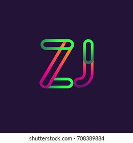initial logo letter ZJ, linked outline colorful rounded logotype.