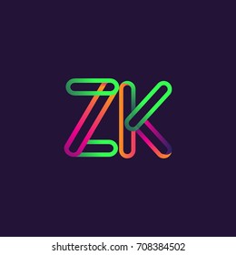 initial logo letter ZK, linked outline colorful rounded logotype.