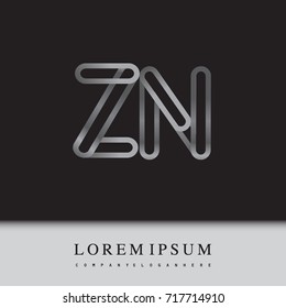 initial logo letter ZN, linked outline silver colored, rounded logotype