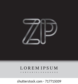 initial logo letter ZP, linked outline silver colored, rounded logotype