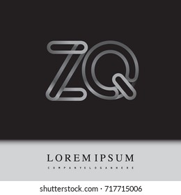 initial logo letter ZQ, linked outline silver colored, rounded logotype