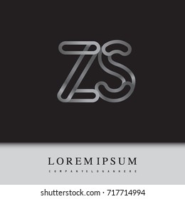 initial logo letter ZS, linked outline silver colored, rounded logotype