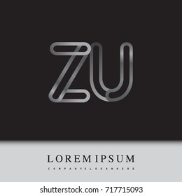 initial logo letter ZU, linked outline silver colored, rounded logotype