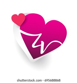initial logo letter ZV with heart shape red colored, logo design for wedding invitation, wedding name and business name.