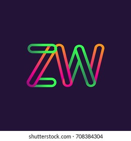 initial logo letter ZW, linked outline colorful rounded logotype.