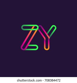 initial logo letter ZY, linked outline colorful rounded logotype.