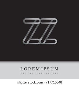 initial logo letter ZZ, linked outline silver colored, rounded logotype.
