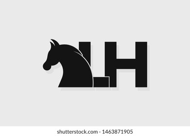 Initial logo LH letter with stallion head. The combination of letters L and H is black