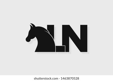 Initial logo LN letter with stallion head. The combination of letters L and N is black