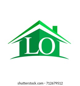 initial logo LO with house icon and green color, business logo and property developer.