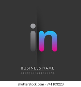 initial logo IN lowercase letter colored grey and blue, pink, creative logotype concept, modern and simple logo design, logo design concept for business and corporate identity.