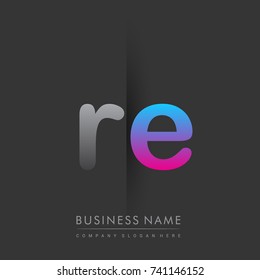 initial logo RE lowercase letter colored grey and blue, pink, creative logotype concept, modern and simple logo design, logo design concept for business and corporate identity.