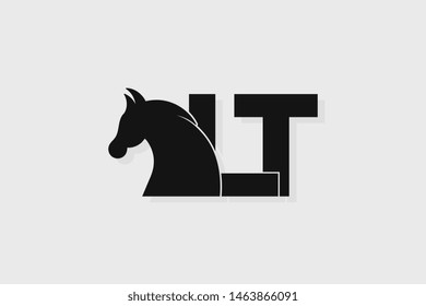Initial logo LT letter with stallion head. The combination of letters L and T is black