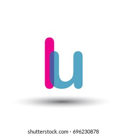 initial logo LU lowercase letter, blue and pink overlap transparent logo, modern and simple logo design.