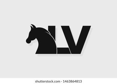Initial logo LV letter with stallion head. The combination of letters L and V is black
