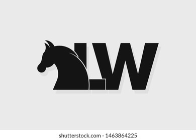 Initial logo LW letter with stallion head. The combination of letters L and W is black
