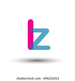 initial logo LZ lowercase letter, blue and pink overlap transparent logo, modern and simple logo design