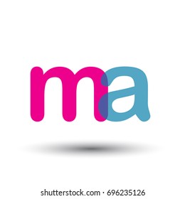 initial logo MA lowercase letter, blue and pink overlap transparent logo, modern and simple logo design.