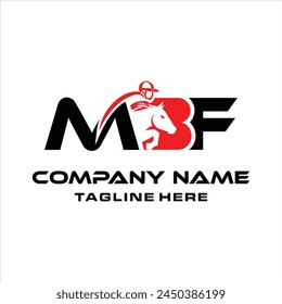 Initial logo of MBF letters with man on horseback. The combination of the letters M, B, F is black