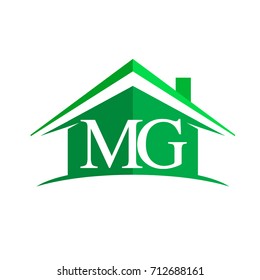 initial logo MG with house icon and green color, business logo and property developer.