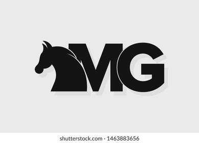 Initial logo MG letter with stallion head. The combination of letters M and G is black
