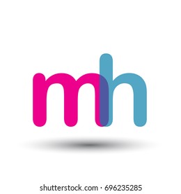 initial logo MH lowercase letter, blue and pink overlap transparent logo, modern and simple logo design.