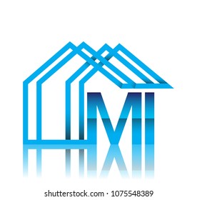 initial logo MI with house icon, business logo and property developer.