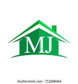 initial logo MJ with house icon and green color, business logo and property developer.