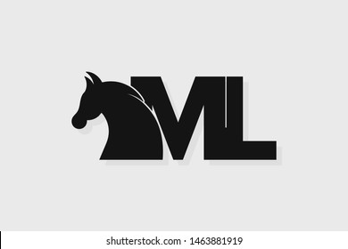 Initial logo ML letter with stallion head. The combination of letters M and L is black