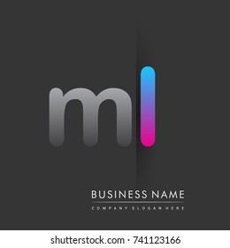 initial logo ML lowercase letter colored grey and blue, pink, creative logotype concept, modern and simple logo design, logo design concept for business and corporate identity.