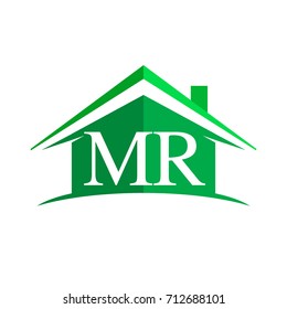 initial logo MR with house icon and green color, business logo and property developer.