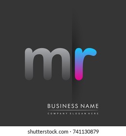 initial logo MR lowercase letter colored grey and blue, pink, creative logotype concept, modern and simple logo design, logo design concept for business and corporate identity.