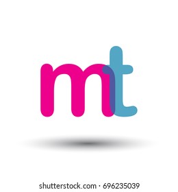 initial logo MT lowercase letter, blue and pink overlap transparent logo, modern and simple logo design.