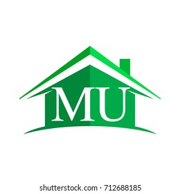 initial logo MU with house icon and green color, business logo and property developer.