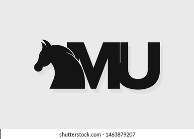 Initial logo MU letter with stallion head. The combination of letters M and U is black