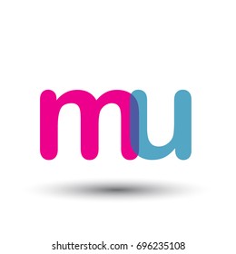 initial logo MU lowercase letter, blue and pink overlap transparent logo, modern and simple logo design.