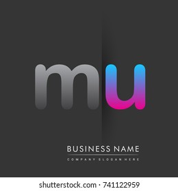 initial logo MU lowercase letter colored grey and blue, pink, creative logotype concept, modern and simple logo design, logo design concept for business and corporate identity.