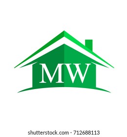 initial logo MW with house icon and green color, business logo and property developer.