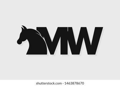 Initial logo MW letter with stallion head. The combination of letters M and W is black