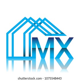 initial logo MX with house icon, business logo and property developer.