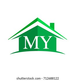 initial logo MY with house icon and green color, business logo and property developer.